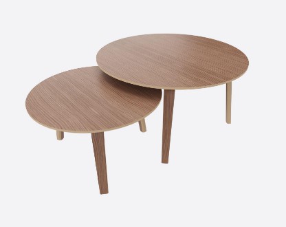 Plydesign's SUBMARINE Nesting Coffee Table: Sleek, minimalistic design with warm wood accents for cozy relaxation.